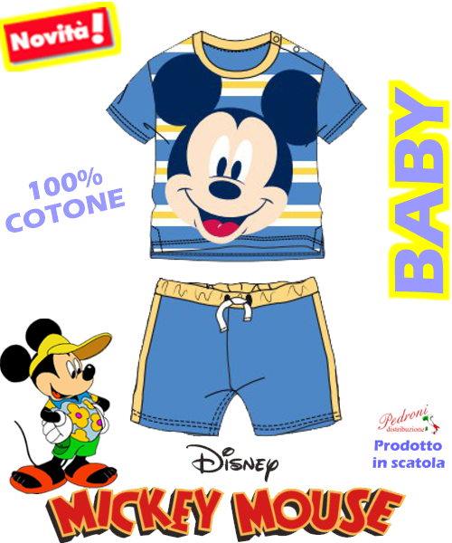 MICKEY Completo BABY COTONE 3/9 Mesi WO4036 Bluette Giallo